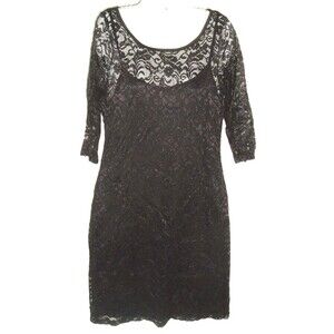 Vintage 90s Black Lace Stretchy Dress Sam & Max Small Rocker Glam Goth LBD